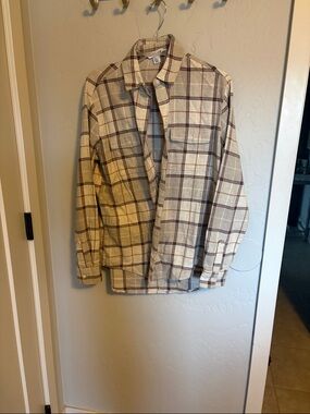 Old Navy Beige Plaid Boyfriend Shirt